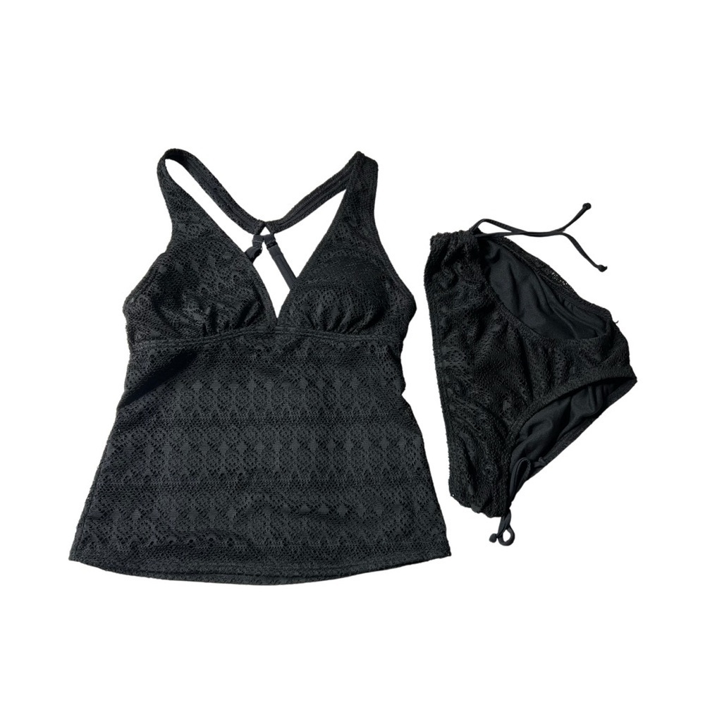 Kensie Black Bikini Swim Set with Textured Fabric